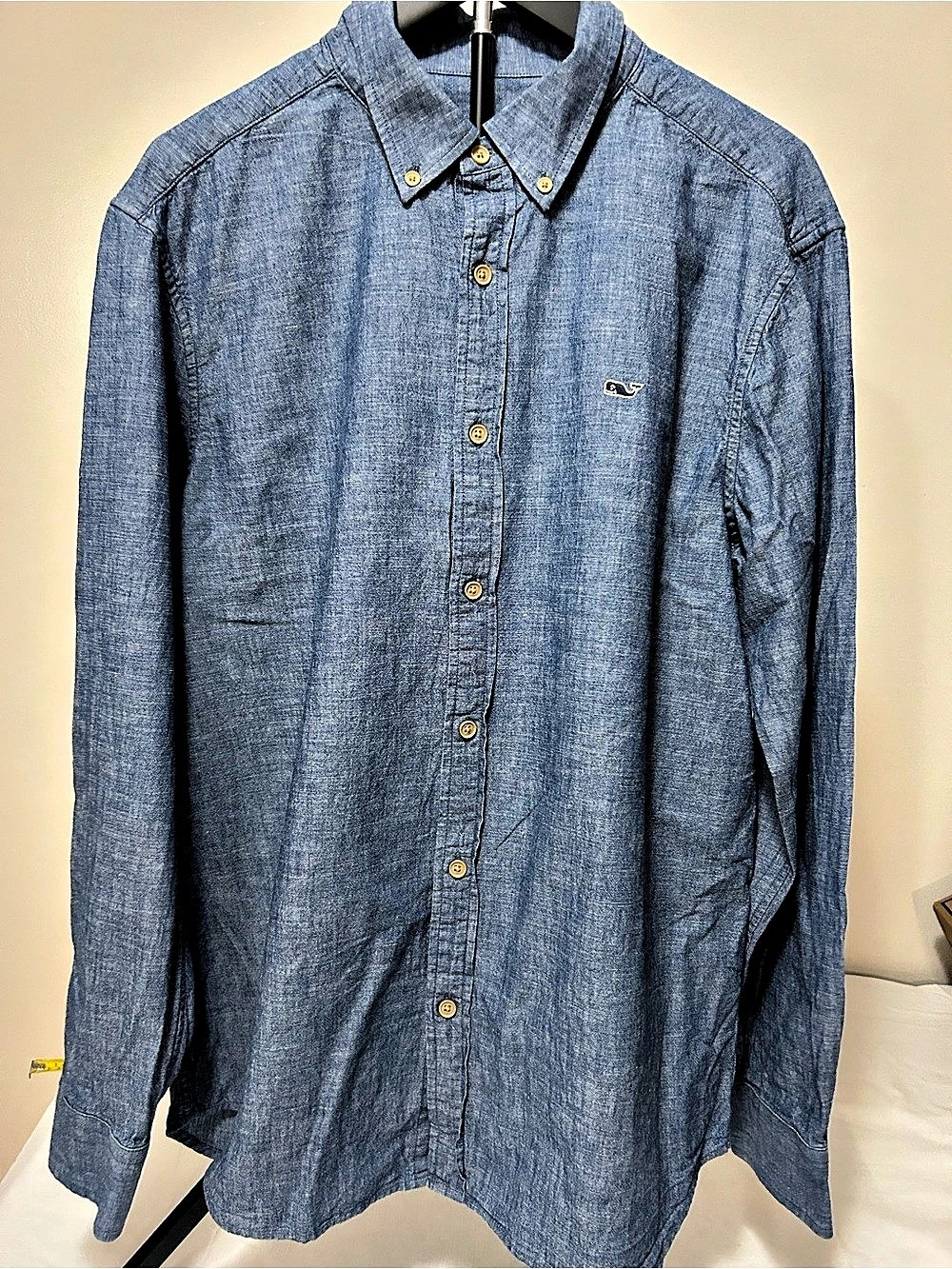 Vineyard Vines Chambray On-The-Go Shirt Blue Long Sleeve Button-Down